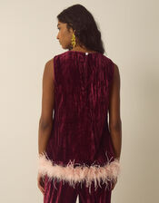 Emma Sleeveless Faux Feather Velvet Top, Red (BURGUNDY), large