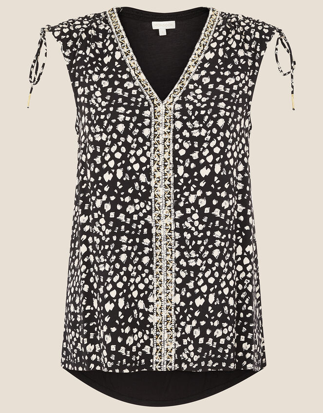 Animal Print Sleeveless Top, Black (BLACK), large