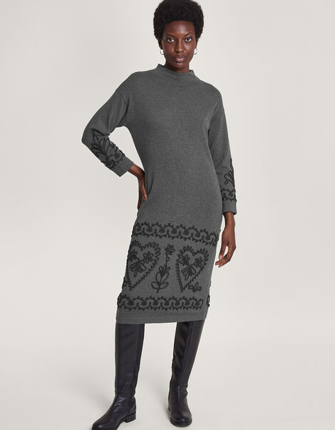 Cornelli Long Dress in Sustainable Cotton, Grey (GREY), large