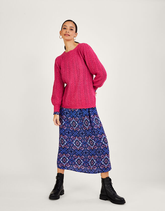 Back Button Cable Jumper with Recycled Polyester, Pink (PINK), large