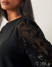 Immy Sheer Floral Sleeve Top, Black (BLACK), large