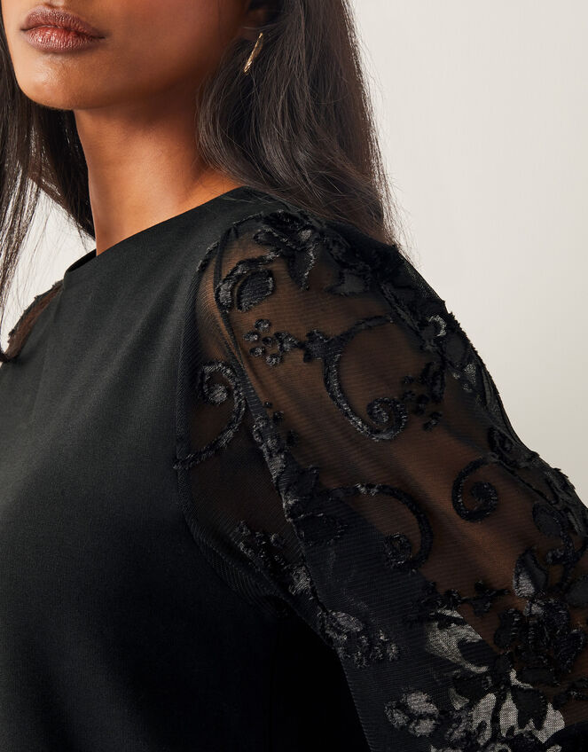 Immy Sheer Floral Sleeve Top, Black (BLACK), large