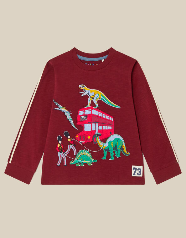 London Dinosaur Long Sleeve Top, Red (BURGUNDY), large