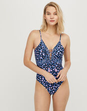Divya Ditsy Print Plunge Swimsuit, Black (BLACK), large