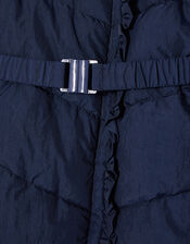 Ruffle Padded and Hooded Coat, Blue (NAVY), large