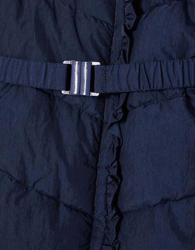 Ruffle Padded and Hooded Coat, Blue (NAVY), large