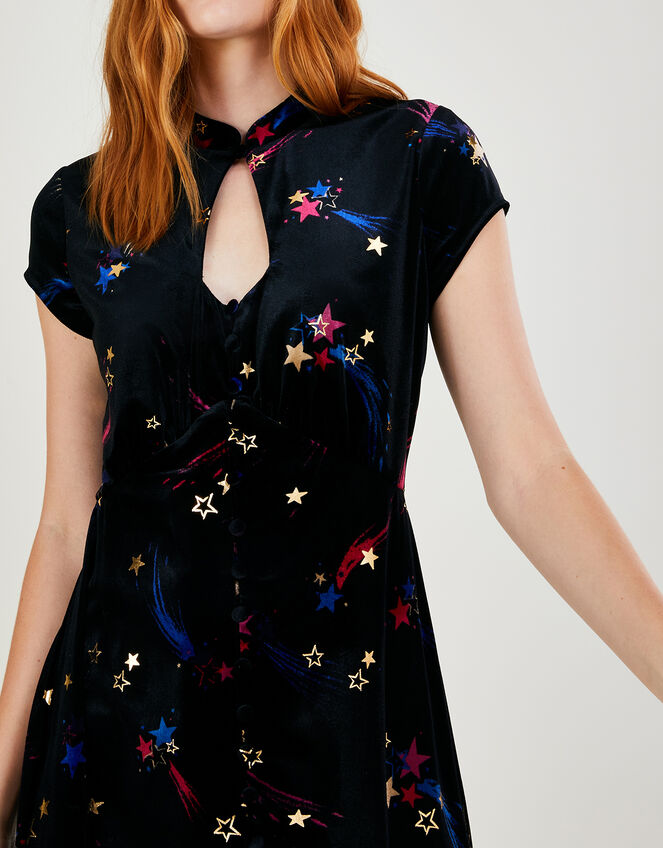 Ginny Star Print Short Dress, Black (BLACK), large