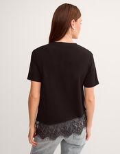 Lola Lace Trim Jersey T-Shirt, Black (BLACK), large