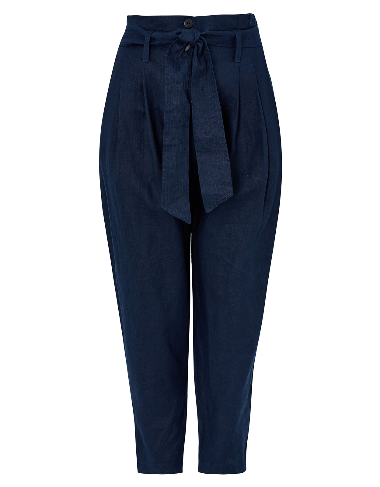 Pam Paperbag Trousers in Pure Linen Blue Trousers Leggings Monsoon Global