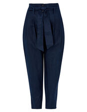 Pam Paperbag Trousers in Pure Linen, Blue (NAVY), large