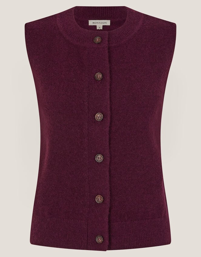 Brooke Button Knitted Vest, Red (BURGUNDY), large