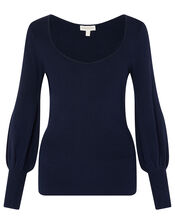 Sweetheart Neck Jumper, Blue (NAVY), large