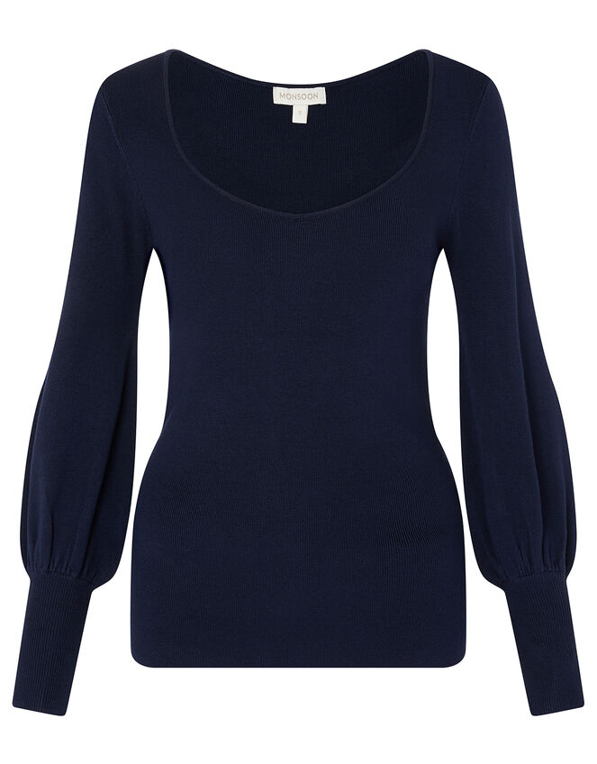 Sweetheart Neck Jumper, Blue (NAVY), large