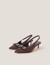 Kary Jewel Satin Slingback Heels, Brown (CHOCOLATE), large
