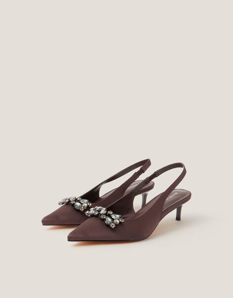 Kary Jewel Satin Slingback Heels, Brown (CHOCOLATE), large