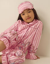 Fairytale Stripe Satin Long Pyjamas & Sleep Mask Set, Pink (PINK), large