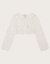Cropped Crochet Cardigan, Ivory (IVORY), large