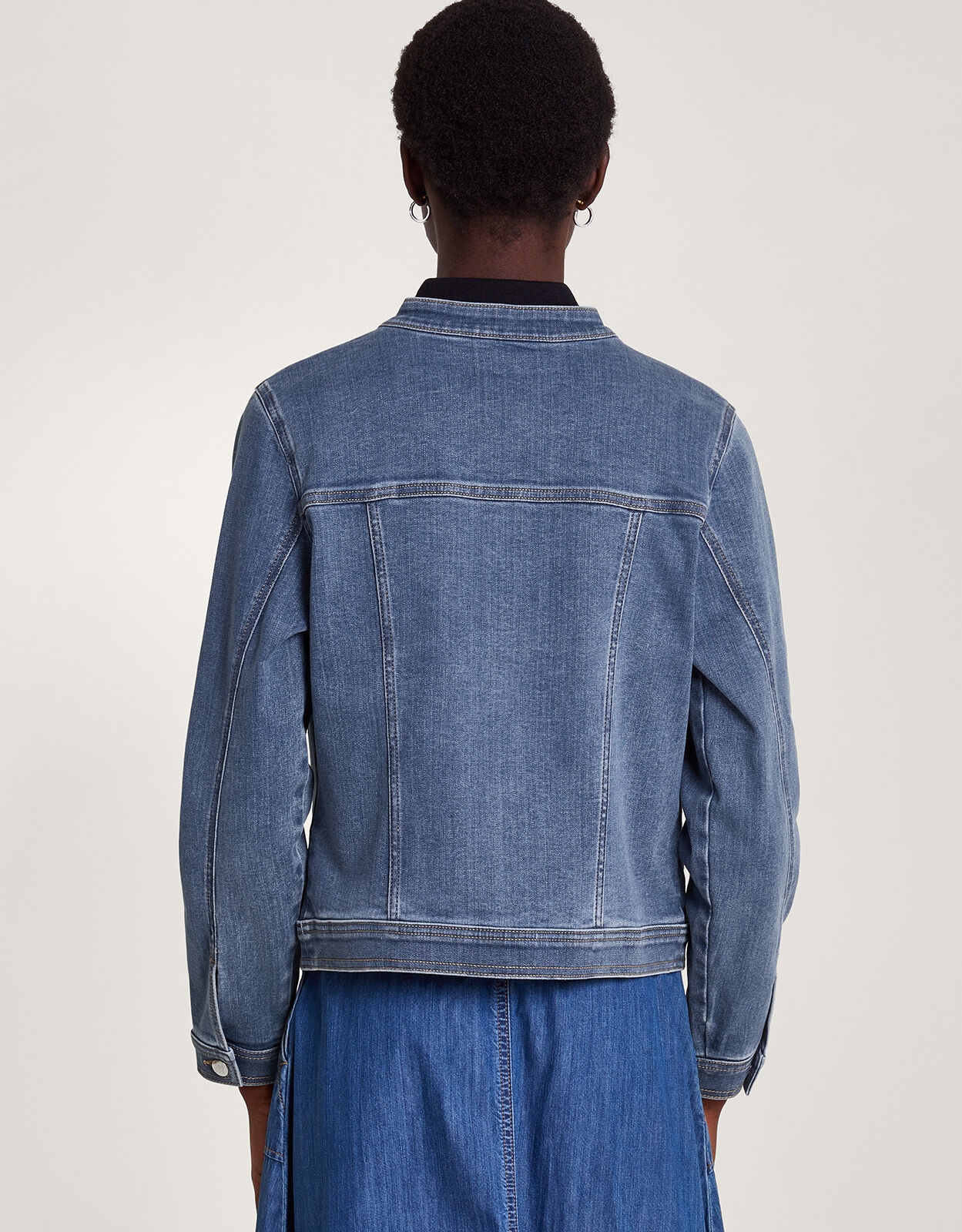 Cassey Collarless Denim Jacket with Sustainable Cotton Blue