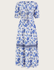 Floral Print Tie Detail Maxi Dress, Blue (BLUE), large