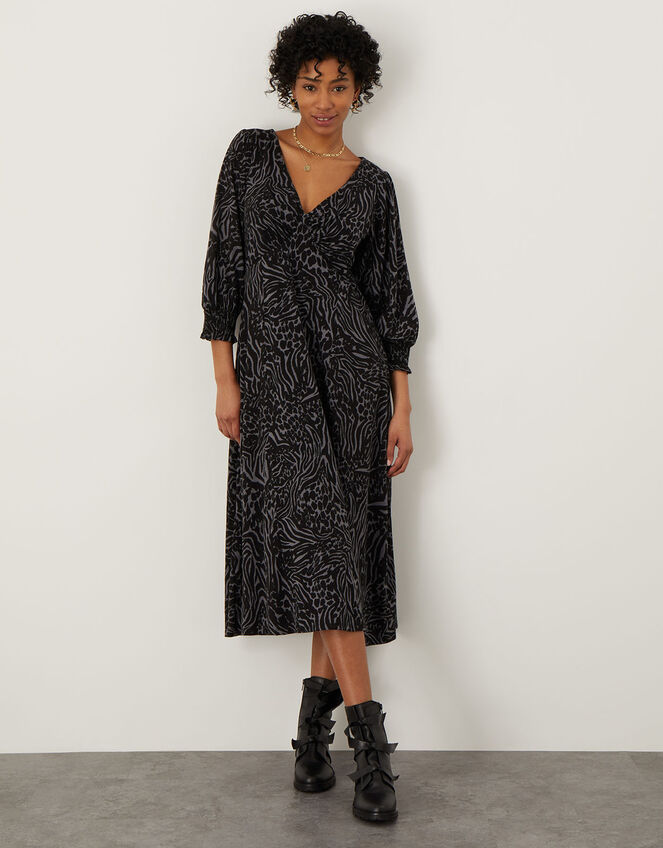 Mixed Animal Print Jersey Dress, Grey (CHARCOAL), large