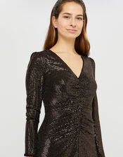 Rhiannon Ruched Glitter Maxi Dress, Bronze (BRONZE), large