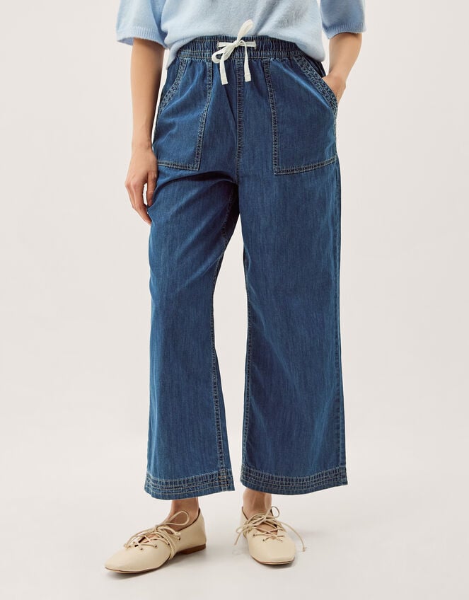 Heidi Drawstring Regular Wide Leg Jeans, Blue (MID AUTHENTIC BLUE), large