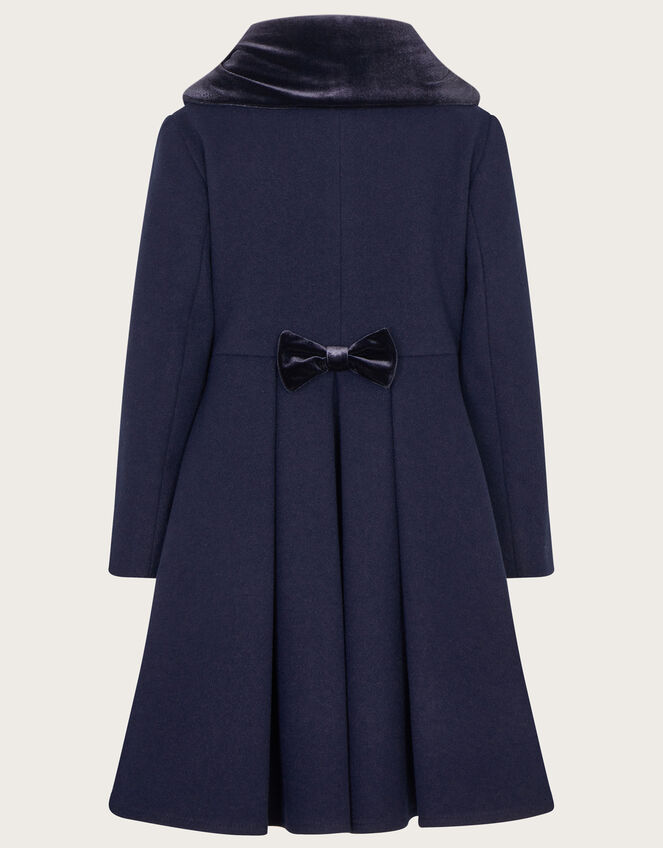 Velvet Collar High Low Coat in Wool Blend, Blue (NAVY), large