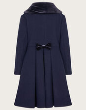 Velvet Collar High Low Coat in Wool Blend, Blue (NAVY), large