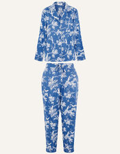 Floral Print Pyjama Set, Blue (BLUE), large