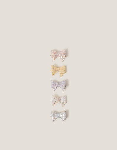 5-Pack Glitter Bow Hair Clips, , large