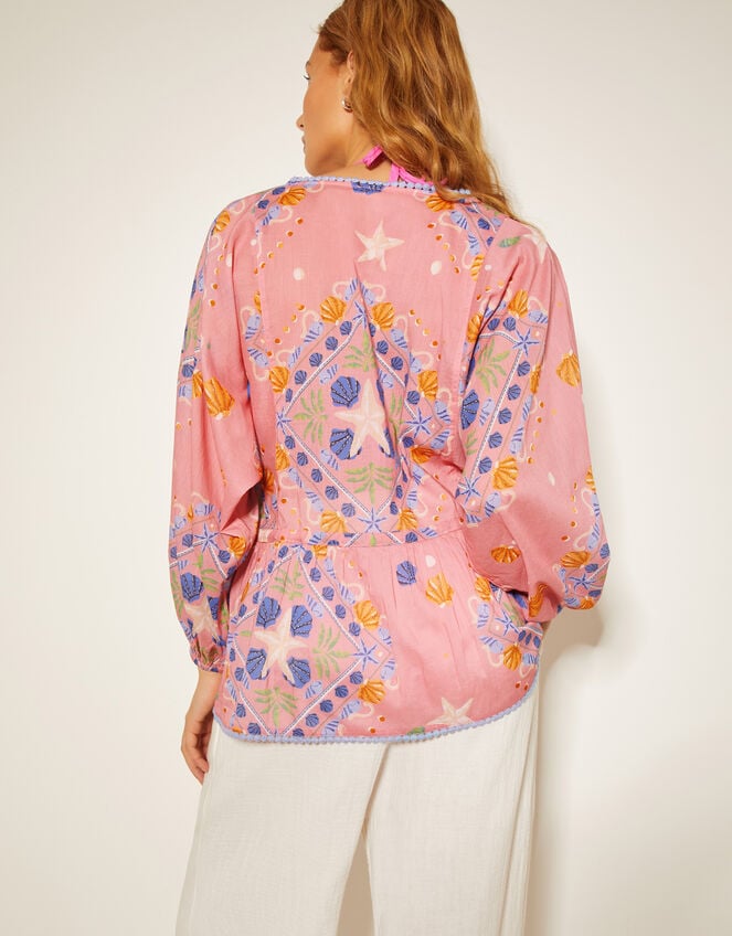 Mabel Shell Print Kaftan Top, Orange (PEACH), large