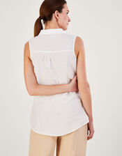 Beryl Longline Linen Tunic Top, White (WHITE), large