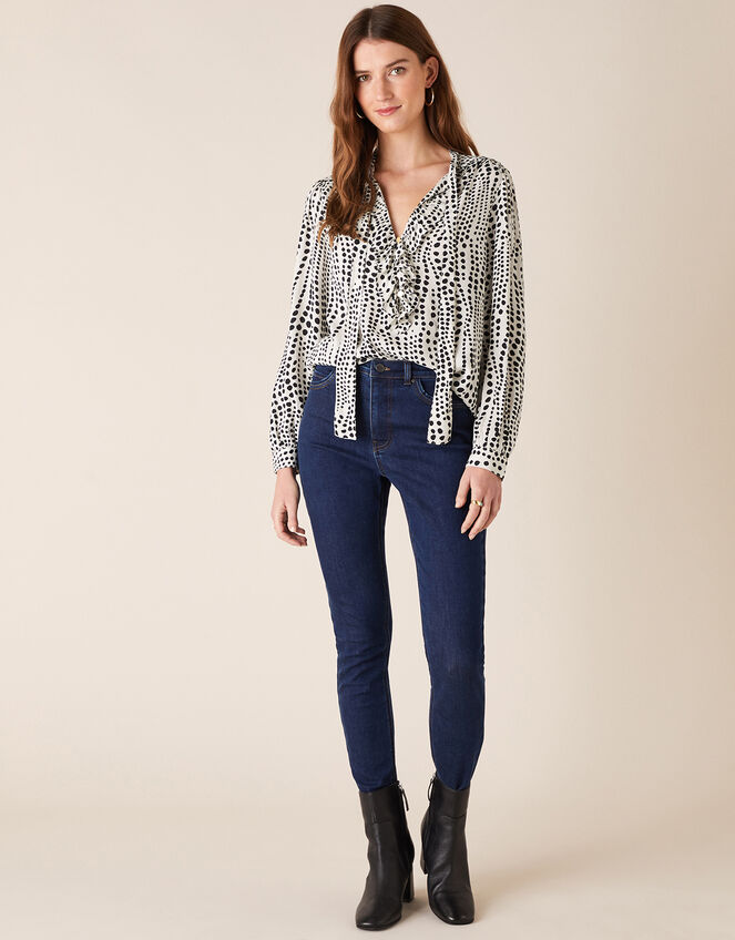 Spot Print Blouse in Sustainable Viscose, Ivory (IVORY), large