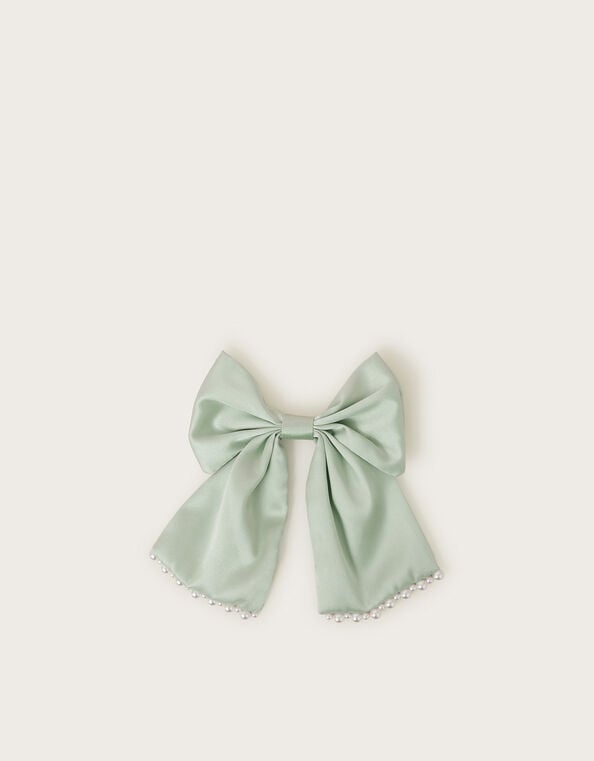 Pearl Bow Bridesmaid Hair Clip, Green (GREEN), large