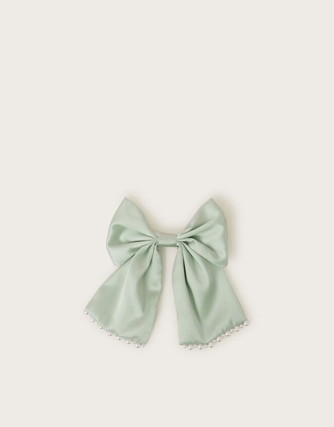 Pearl Bow Bridesmaid Hair Clip, Green (GREEN), large