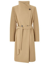 Rita Wrap Collar Long Coat , Camel (CAMEL), large