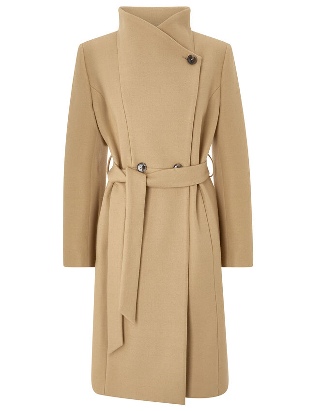 Rita Wrap Collar Long Coat , Camel (CAMEL), large