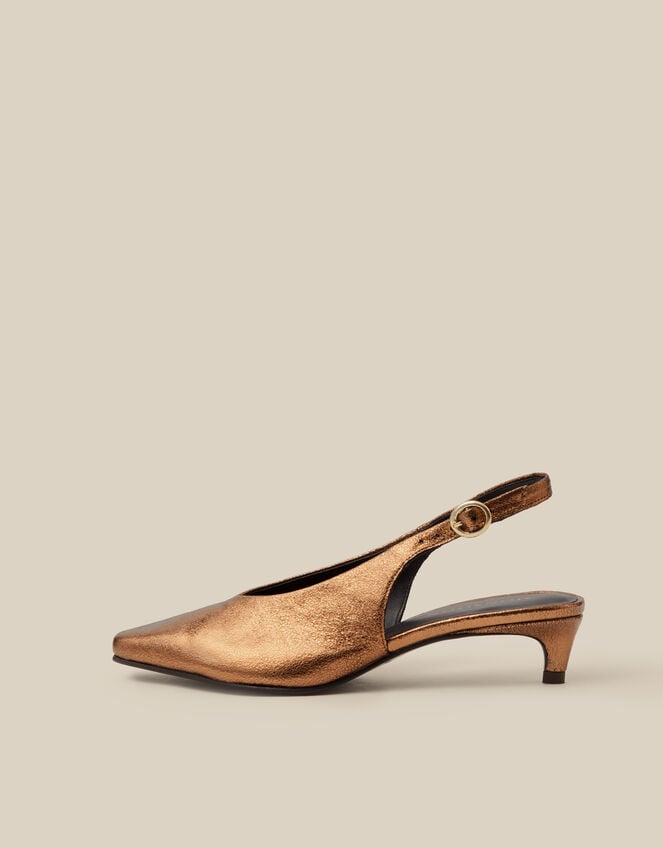 Tola Metallic Leather Slingback Kitten Heels, Bronze (BRONZE), large