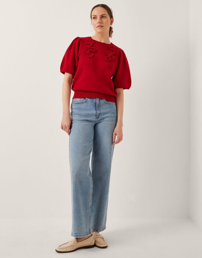 Fee Floral Puff Sleeve Jumper, Red (RED), large