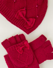 Beanie Hat and Gloves Set, Red (RED), large