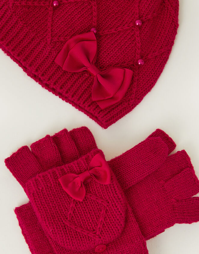 Beanie Hat and Gloves Set, Red (RED), large