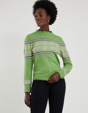 Frill Neck Fair Isle Jumper with Recycled Polyester, Green (GREEN), large
