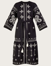Embroidered Midi Tunic Dress, Black (BLACK), large