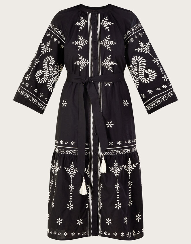 Embroidered Midi Tunic Dress, Black (BLACK), large