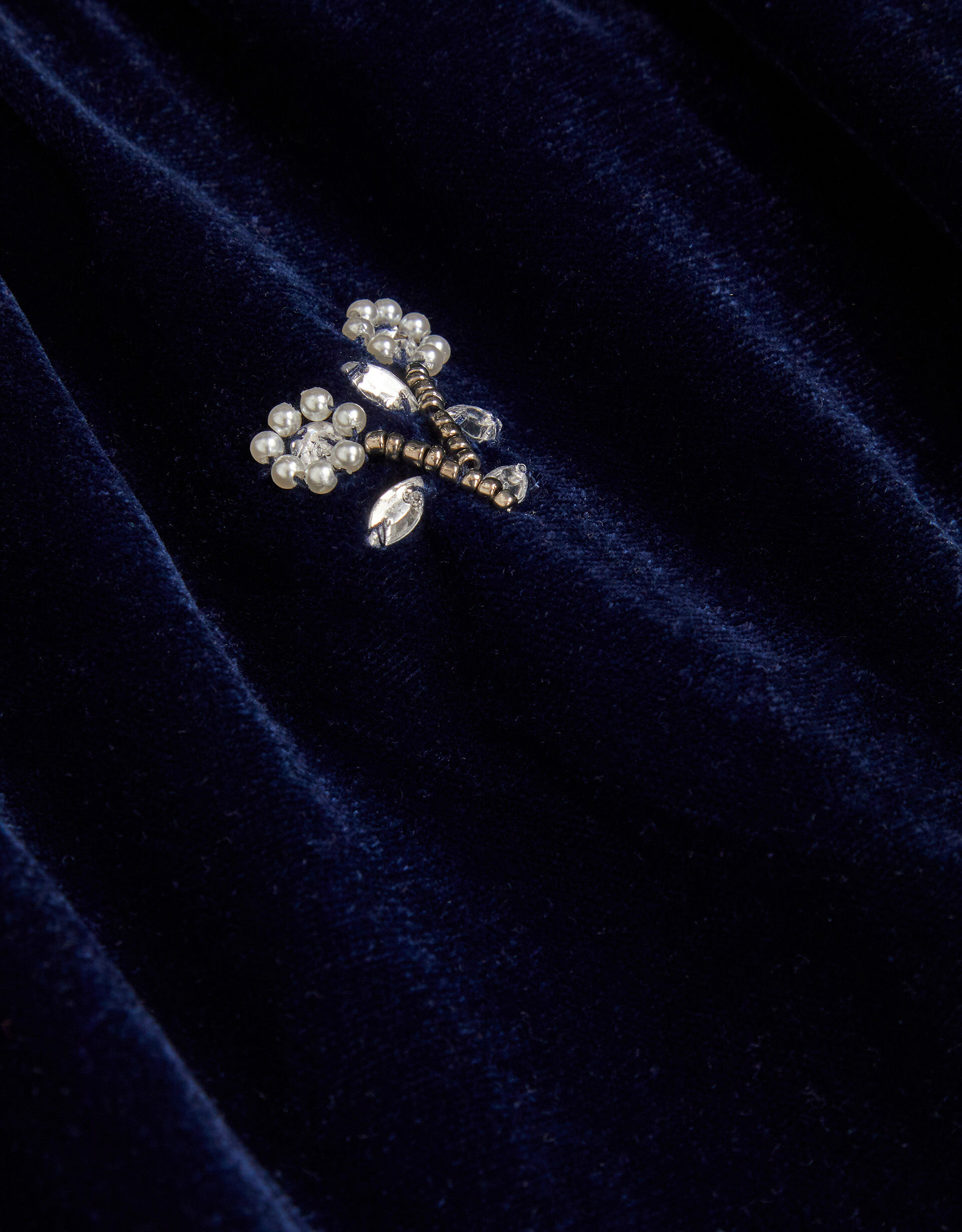 Pearl Embellished Velvet Dress Blue