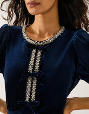 Celeste Embellished Bow Velvet Midi Dress, Blue (NAVY), large