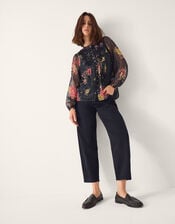 Azami Shimmer Stripe Floral Blouse, Black (BLACK), large