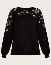 Sequin Star Scatter Sweater with LENZINGâ„¢ ECOVEROâ„¢, Black (BLACK), large