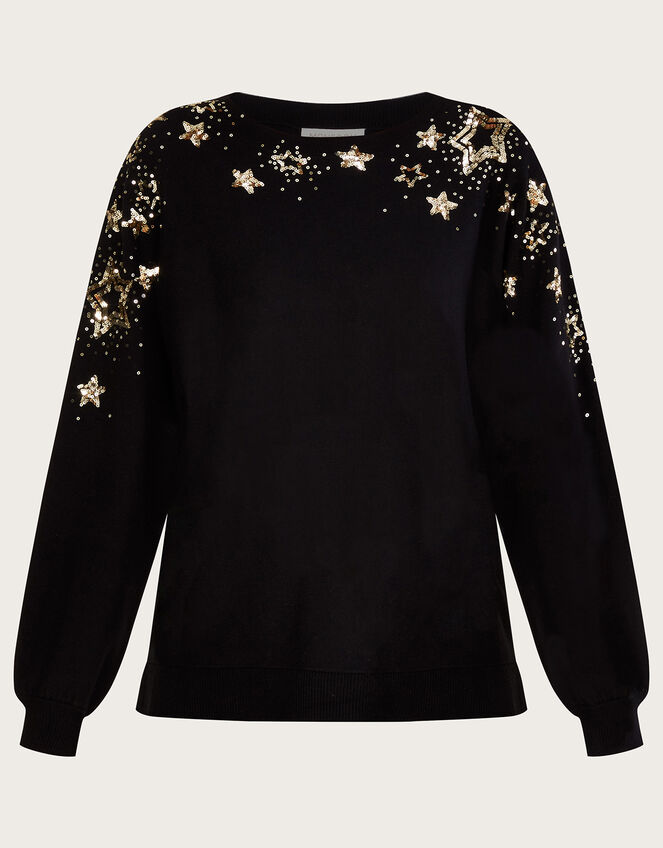 Sequin Star Scatter Jumper with LENZING™ ECOVERO™, Black (BLACK), large