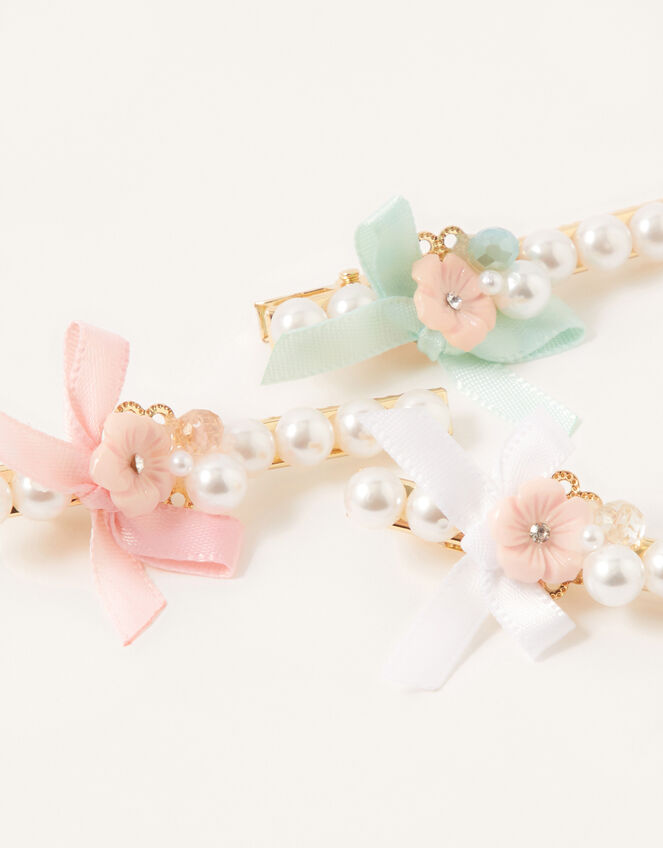 Flower Bow Pearl Clips, , large